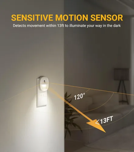 Vista 3 de Lyridz Luz nocturna enchufable con sensor de movimiento y sensor de atardecer a amanecer, luz nocturna blanca fría regulable con brillo ajustable