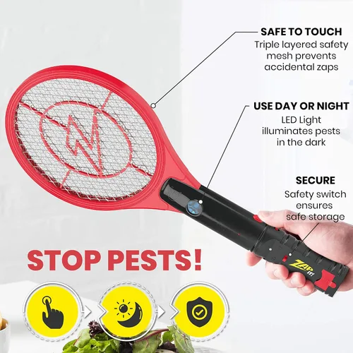 Vista 3 de Zap It Bug Zapper - Raqueta mata mosquitos recargable de 4000 voltios, cable de carga USB, Paquete de 2