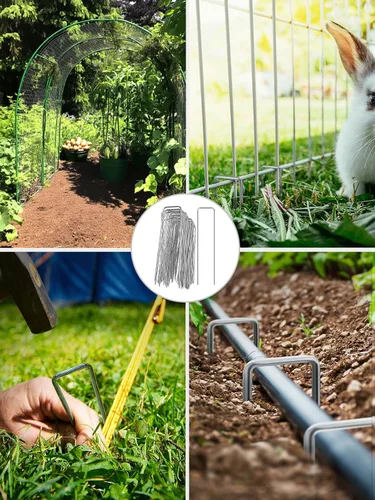 Vista 7 de GROWNEER Paquete de 50 Grapas para Paisajismo de 4 Pulgadas de Servicio Pesado Calibre 11 Acero Galvanizado Estacas de Jardín Grapas Clavijas
