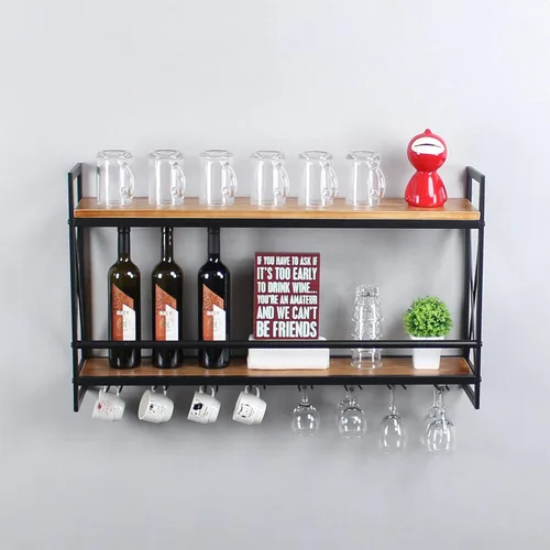 Vista 13 de MBQQ Estantes de vino rústicos montados en la pared con soporte para vidrio de 6 vástagos, estante de vino industrial de metal de 23.6 pulgadas