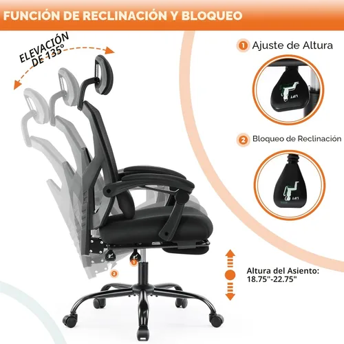 Vista 5 de [Usado] Sweetcrispy - Silla de oficina ergonómica, silla de escritorio para computadora con soporte lumbar Malla de respaldo alto, trabajo rodante