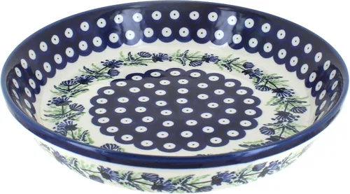 Vista 3 de Plato para pastel de tulipán azul de cerámica polaca de rosa azul