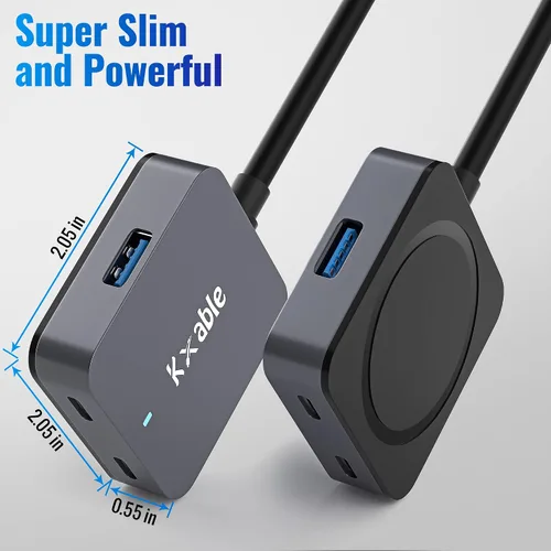 Vista 4 de Cable de extensión USB mejorado de 15 pies con 4 puertos (2 A + 2 C), cable extensor USB 3.0 tipo A, hub divisor Y, macho tipo A a hembra + cable