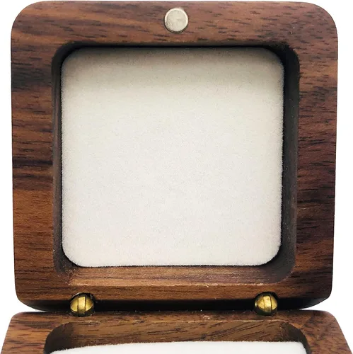 Vista 4 de Caja de anillo de boda, caja de anillo de compromiso de madera, caja de anillo de madera maciza hecha a mano para almacenamiento de anillos de boda