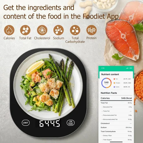 Vista 5 de Arboleaf Balanza de Cocina Inteligente para Alimentos, Báscula Digital de 22 lb con Calculadora Nutricional, Pesaje Inteligente de Cocina