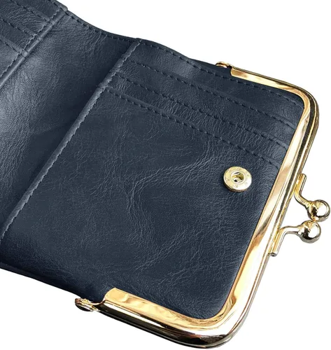Vista 54 de AOXONEL Cartera para mujer, pequeña, Rfid, compacta, plegable, de piel, vintage, con cremallera y cierre de beso