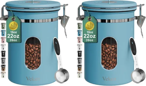 Vista 10 de Veken Recipiente de café con ventana, recipiente hermético de almacenamiento de alimentos de cocina de acero inoxidable con tapas, rastreador