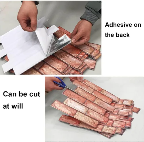 Vista 3 de Papel tapiz autoadhesivo 3D, papel de palo impreso antiguo de ladrillo sintético, papel tapiz para despegar y pegar, papel tapiz de ladrillo, papel