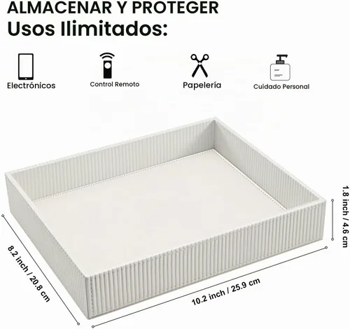 Vista 2 de SITHON Bandeja de valet organizador de escritorio de cuero PU Catchall Rayas Blanco Perla