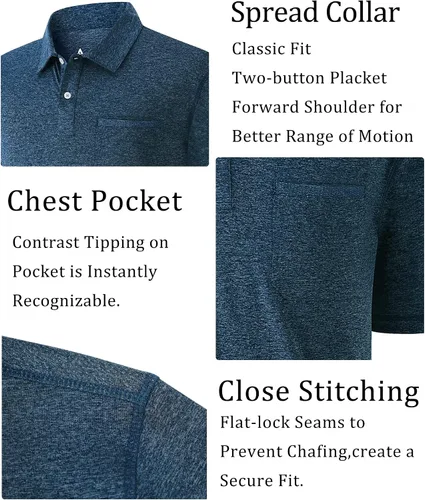Vista 42 de V VALANCH Polo de golf de manga corta para hombre, estilo casual, con cuello que absorbe la humedad