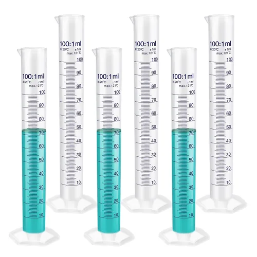 Vista 14 de Juego de cilindros graduados de 16.9 fl oz, 2 piezas de cilindro de medición de vidrio de borosilicato 3.3, base hexagonal, con boquilla, clase B