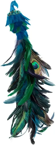 Vista 4 de Pájaros artificiales de pavo real con clip, decoraciones de árbol de Navidad de cola larga con plumas naturales, pájaros de espuma azul para Azul B