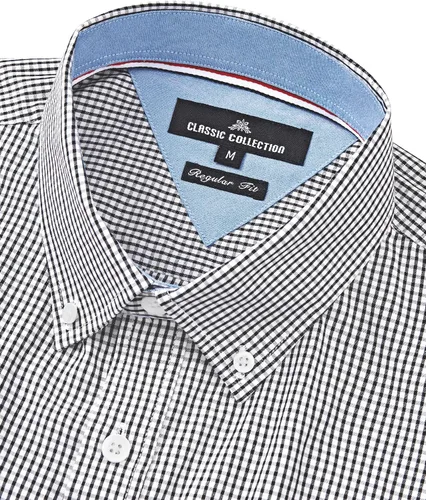 Vista 3 de Alimens & Gentle - Camisas a cuadros con botones para hombre, camisas de vestir de manga larga, de algodón, corte estándar Negro (Black Gingham)