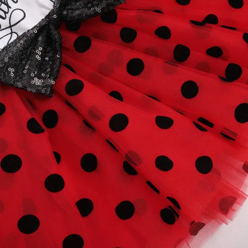Vista 5 de Traje de bebé para niñas del primer segundo cumpleaños, vestido de mariquita de ratón, diadema con lunares y falda tutú con una sesión de fotos