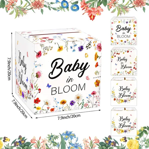 Vista 2 de Fowecelt Baby in Bloom - Caja de tarjetas de fiesta, decoración de baby shower, recuerdos de fiesta, decoraciones de baby shower para niña, caja