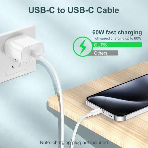 Vista 2 de Cable de carga rápida USB C a C de 240 W de largo de 10 pies, cable de carga tipo C a C para Apple iPhone 17 Pro Max/17 Air/16 Pro Max/16 Plus/15