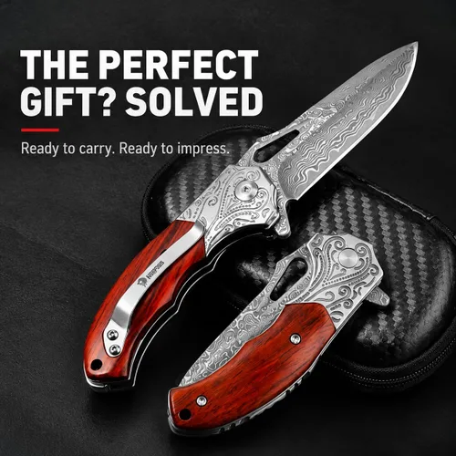 Vista 2 de NedFoss - Cuchillo de bolsillo de damasco para hombre, 2.75 pulgadas, forjado a mano VG10 Cuchillo de Damasco