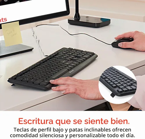 Vista 5 de Verbatim Slimline - Combo de teclado y mouse con cable, teclado numérico USB Plug-and-Play, patas de inclinación ajustables, mouse con cable óptico