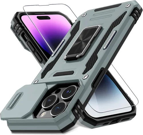 Vista 39 de DEERLAMN Funda para iPhone Xs Max con funda deslizante para cámara + protector de pantalla, soporte giratorio de anillo de grado militar a prueba