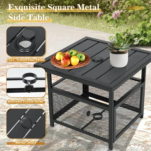 Vista 4 de Crownland Mesa auxiliar cuadrada para patio al aire libre con agujero para sombrilla de 1.57 pulgadas para jardín, piscina, patio trasero