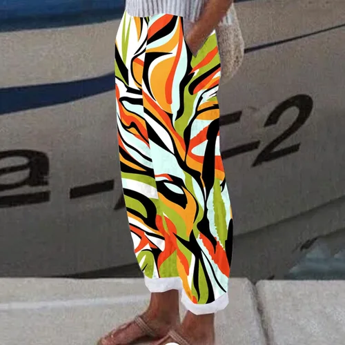 Vista 4 de PANOEGSN Pantalones de moda de verano 2023 para mujer, pantalones holgados de pierna ancha, cómodos pantalones palazzo con bolsillos, ropa deportiva
