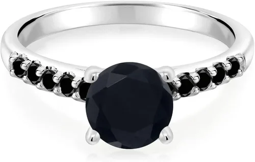 Vista 2 de Gem Stone King Anillo redondo de oro blanco de 10 quilates con diamante negro de ónix negro de 1,61 quilates