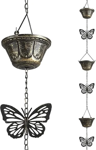 Vista 10 de Cadena de lluvia de 8.5 pies, cadenas de lluvia de hojas para canaletas y bajantes, cadenas de lluvia decorativas para exteriores, cadena captadora