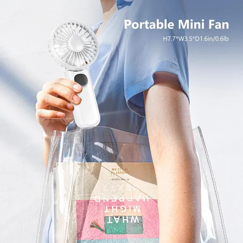 Vista 6 de Ventilador portátil, paquete de 2 ventiladores de mano, ventilador de mano plegable de 180° con cordón, ventilador personal pequeño de 5 velocidades
