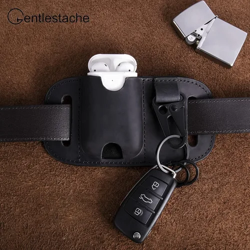 Vista 7 de Gentlestache Funda de cuero para Zippo, Funda de cuero Zippo, Funda de cuero para AirPods, Bolsa más ligera para cinturón Negro