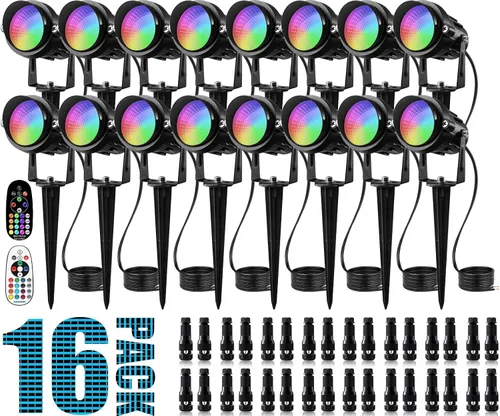 Vista 9 de SUNVIE Luces de paisaje RGB de bajo voltaje de 12 W que cambian de color, control remoto, impermeable, iluminación LED de paisaje para patio
