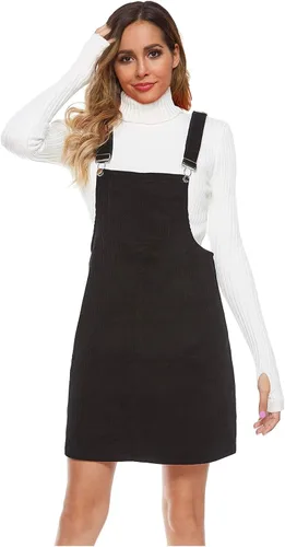 Vista 2 de Vestido de pana, con tirantes ajustables y puños, acampanado, con bolsillo, para mujer