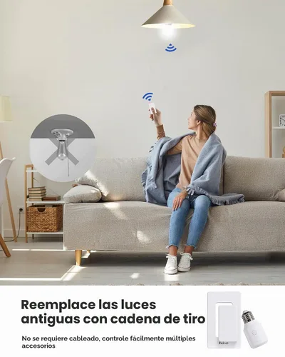 Vista 4 de Zoiinet Enchufe de bombilla de control remoto de 500 W, interruptor de luz inalámbrico para lámpara de cadena de tracción, soporte de base