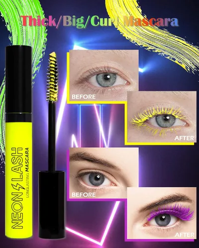 Vista 4 de Máscara de pestañas de color con brillo UV, volumen y longitud, 3 unidades, amarillo, verde, naranja, resistente al agua, para pestañas, rizado