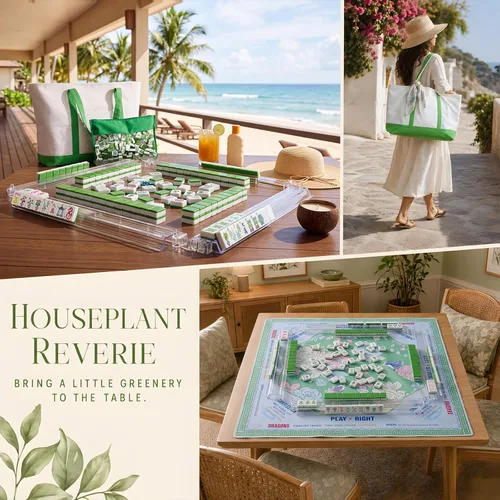 Vista 6 de Soulchen 1.2 '' Houseplant American Mahjong Set, 168 azulejos con bolsa de Verde