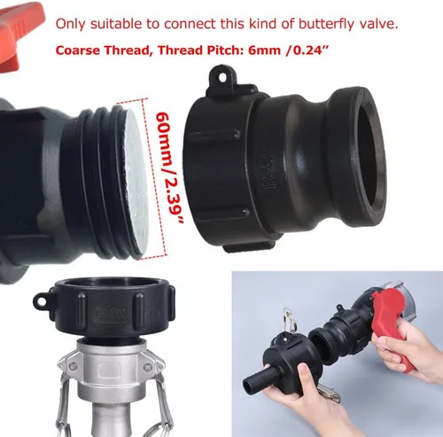 Vista 6 de IBC - Adaptador de manguera de tanque de mano, rosca gruesa hembra de 2 pulgadas a Camlock, conector rápido (2 pulgadas macho)