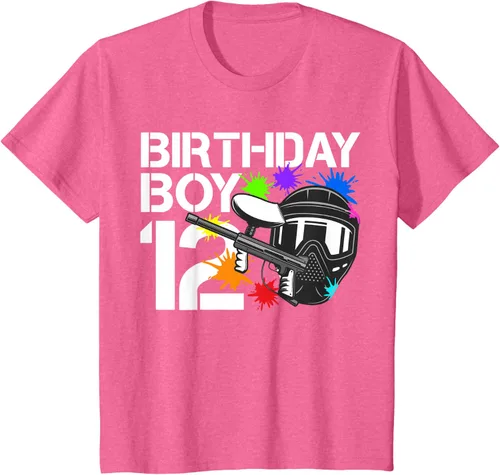 Vista 38 de 12th B-Day Paintball Birthday Party Boy 12 Year Old Funny T-Shirt, Negro
