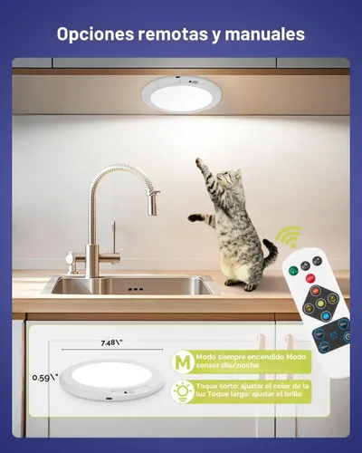 Vista 8 de Lámpara de techo alimentada por batería de 7.48 pulgadas con control remoto, luz de ducha recargable impermeable, luces de techo con sensor