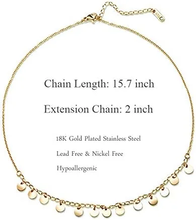 Vista 5 de Collar de cadena en capas para mujer, chapado en oro de 18 quilates, colgante de corazón de acero inoxidable, monedas, discos, gargantilla de mal