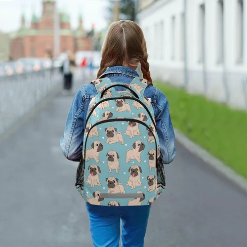 Vista 6 de ALAZA Divertidas mochilas de viaje para computadora portátil, mochila escolar para hombres, mujeres, adolescentes, niños, 33, Pugs de dibujos Pugs