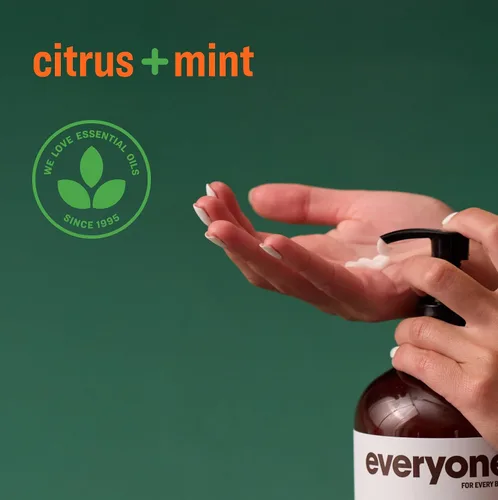 Vista 4 de Everyone Loción 2-en-1 para manos/cuerpo, 8 onzas (paquete de 2) cítricos y menta hecha con aceites esenciales para hombres y mujeres