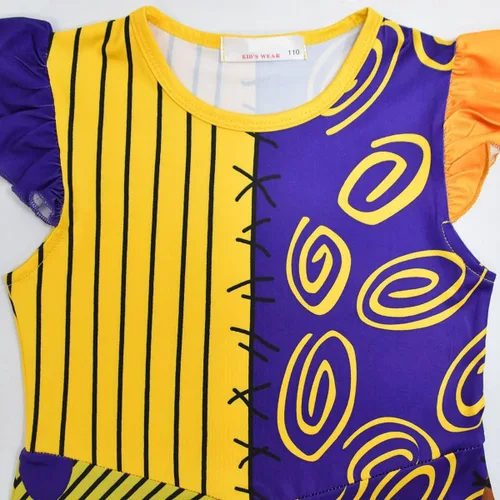 Vista 4 de ODIZLI Disfraz de Halloween para niños y niñas vestido alto y bajo manga voladora con peluca para juego de roles