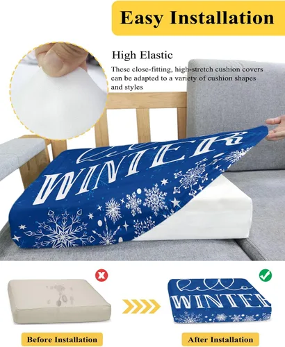 Vista 5 de Prime Leader Fundas de cojín para sofá, fundas de cojín para sofá, diseño de copos de nieve, color azul, fundas elásticas para sofá, protector
