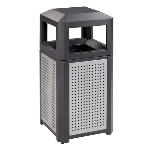 Vista 10 de Safco Products Evos - Bote de basura para exteriores e interiores con panel de acero galvanizado perforado, 38 galones, negro