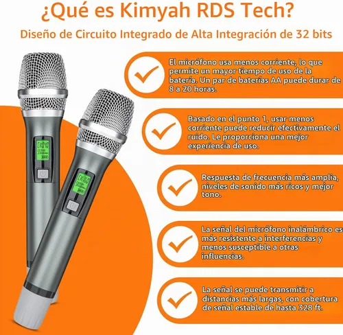 Vista 3 de Kimyah Sistema de micrófono inalámbrico, micrófonos inalámbricos UHF duales de metal, rango de 328 pies, ideal para iglesia, conferencia y karaoke