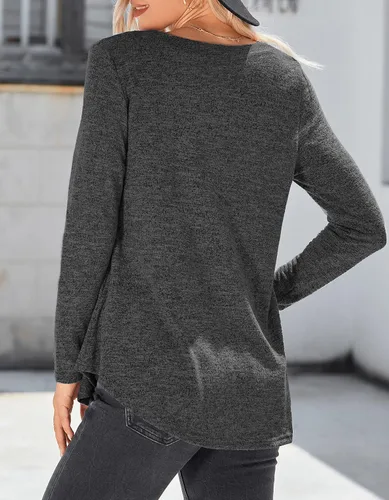 Vista 4 de iGENJUN Camisas de manga larga para mujer, moda de otoño, manga larga, cuello en V, túnica para leggings, ajuste holgado, rosa, S