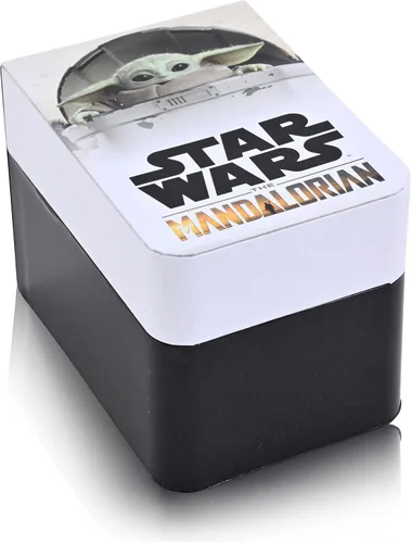 Vista 5 de Accutime Lucas Star Wars Mandalorian Baby Yoda Reloj analógico para hombre, piel sintética, caja de cristal con esfera de cristal, color negro
