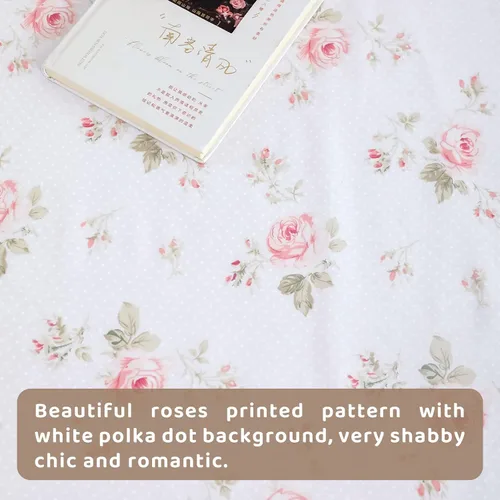 Vista 8 de QSH Juego de sábanas florales tamaño Queen - Vintage chic desgastado, flores de rosa, 100% algodón, ropa de cama estampada, sábanas tamaño Queen