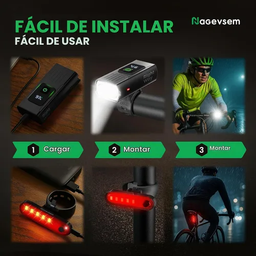 Vista 8 de Bike Lights Front and Back for Night Riding, Rechargeable Bicycle Light Set