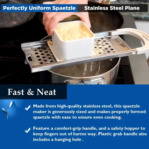 Vista 4 de Spaetzle Maker de acero inoxidable Spaetzle Fideos Dumpling Maker con empujador de seguridad