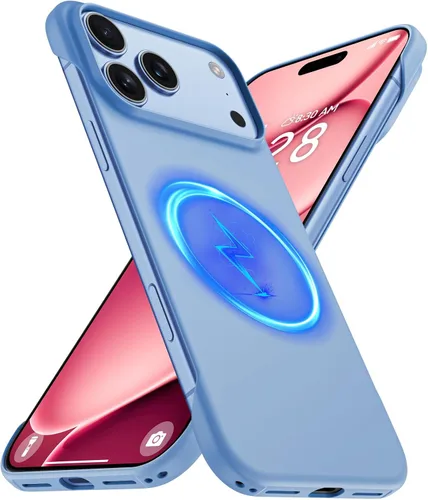 Vista 16 de GRECAZO - Funda magnética delgada sin marco para iPhone 17 Pro Max, color azul